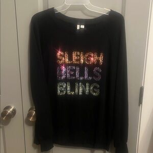 Cato Black Sequin 'Sleigh Bells Bling' Top